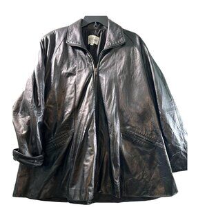 Vintage Black Leather Womens Jacket By Aggie Georgette With Zip Closure Size M M